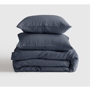 Quince European Linen Duvet Cover Set King/Cal King Size Night Fall Blue